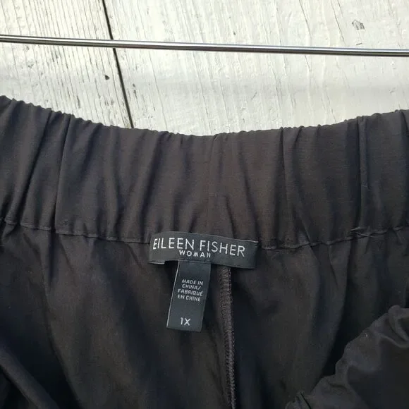 Eileen Fisher Womens Black Stretchy Waist Wide Leg Capri Pants Sz 1X